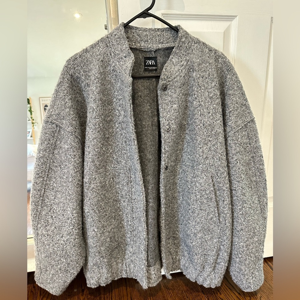 Zara Grey Oversized Marl/Wool Bomber Jacket